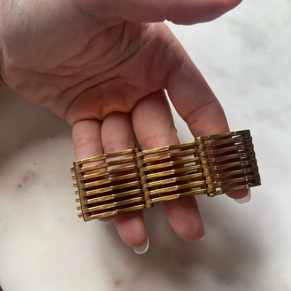 Vintage Architectural Gold Link Bracelet Bauhaus Inspired | Articulated Cuff - Picture 4 of 9